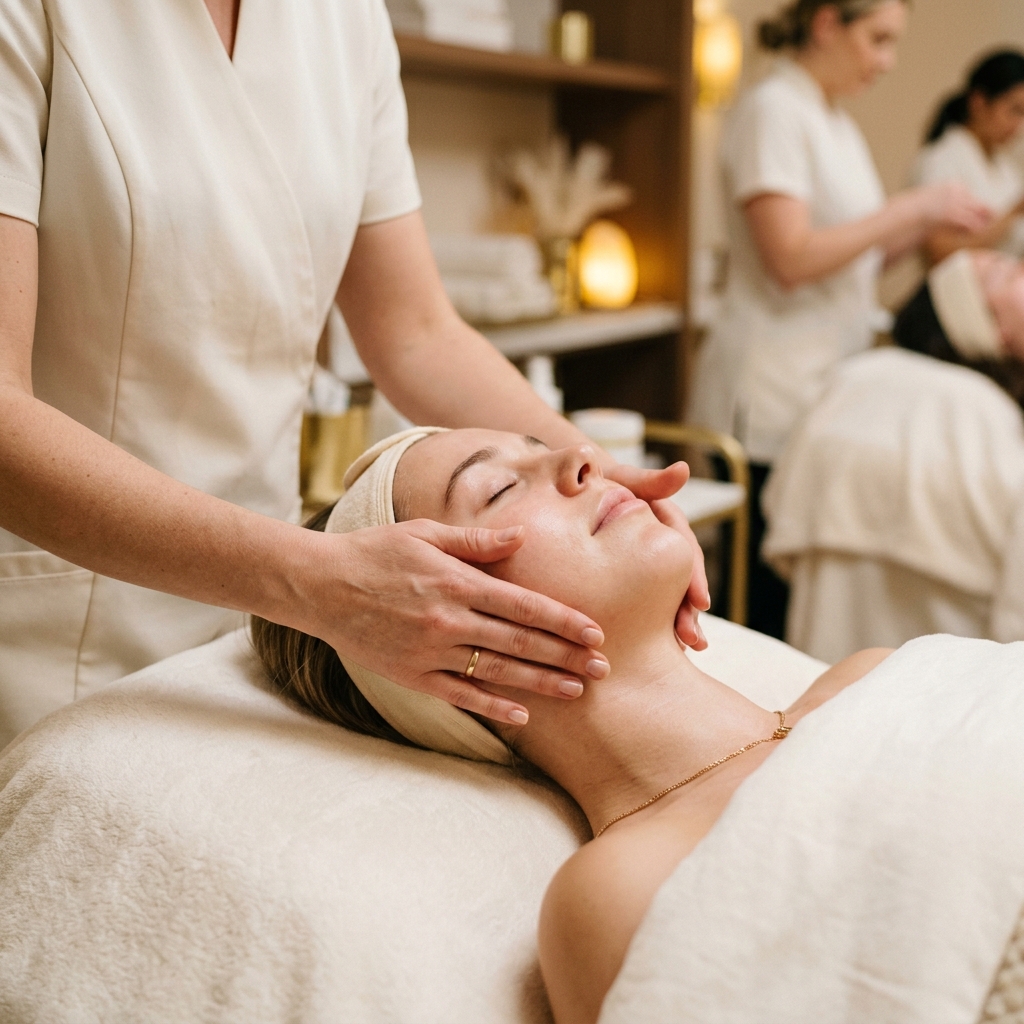 Drenaje linfático facial realizado por una especialista.