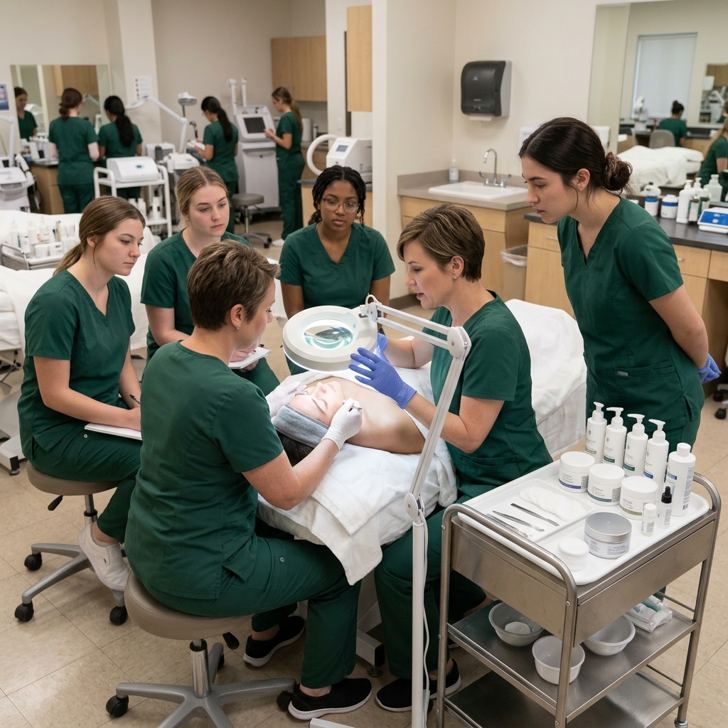 Práctica de cosmetología profesional en cabina.