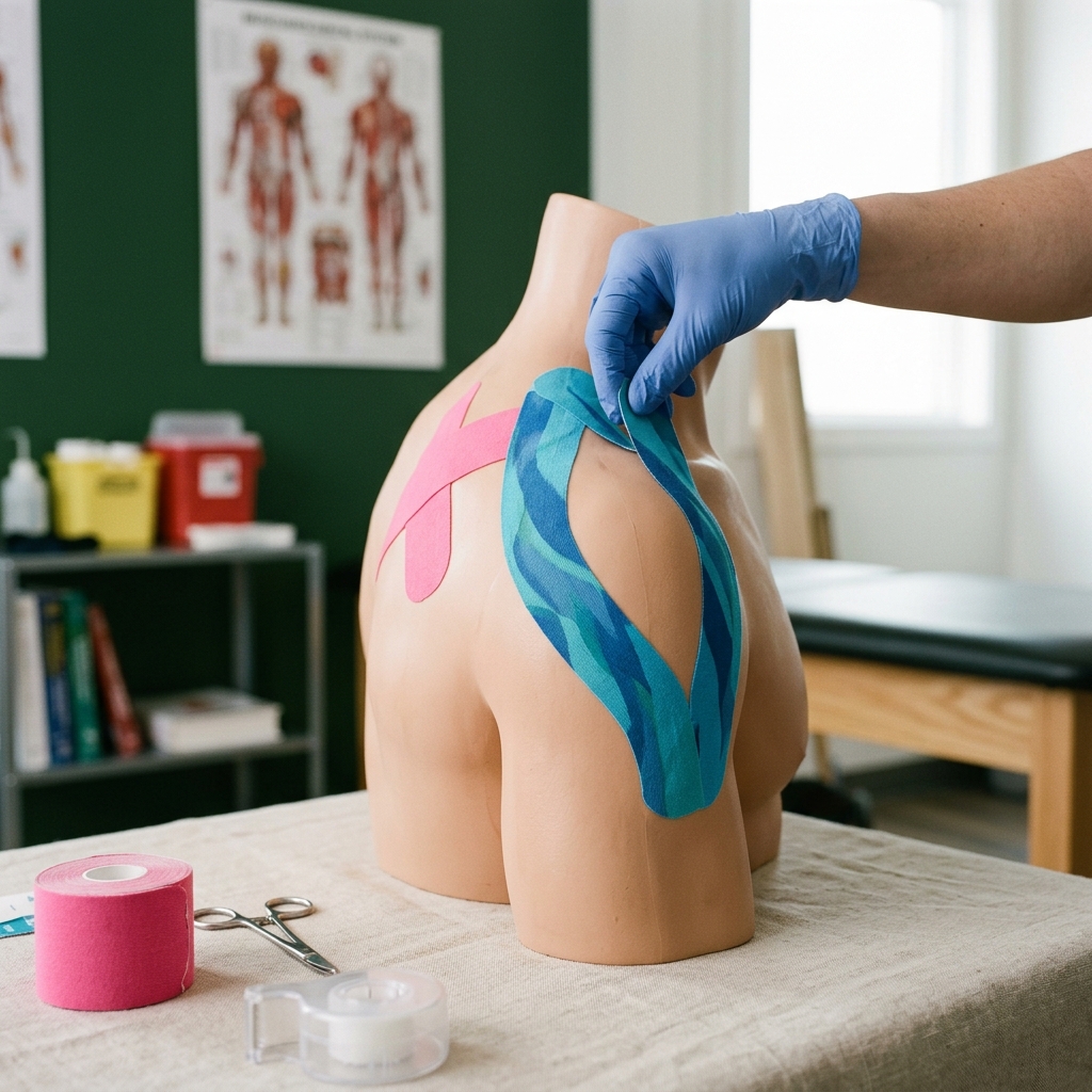 Aplicación de vendaje neuromuscular sobre una cicatriz.