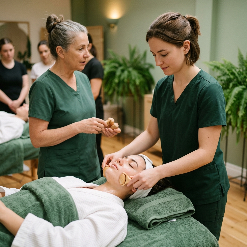 Lifting facial con instrumentos de maderoterapia.